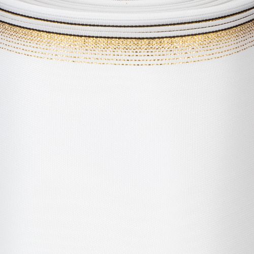 Elegant moiré-kranslint, 200 mm wit met gouden parelrand en speciale afwerking, 25 m - Perfect voor decoraties en feesten | Floristik24.nl
