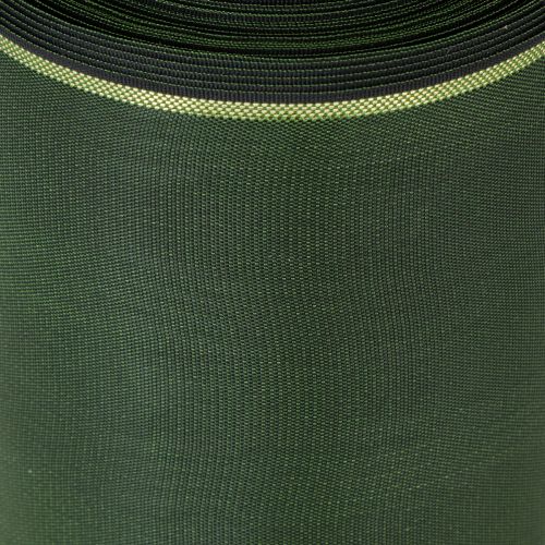 Artikel Elegant moiré groen kranslint met gouden rand, 100 mm x 25 m, voor rouwbloemen en decoratie.