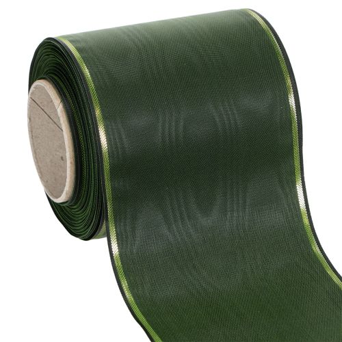 Floristik24 Elegant moiré groen kranslint met gouden rand, 100 mm x 25 m, voor rouwbloemen en decoratie.