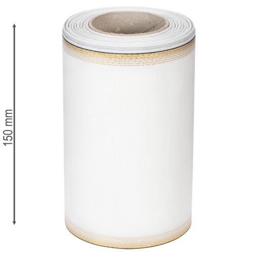 Elegante moiré krans met gouden rand, huwelijksdecoratie, rouwlint, wit 150mm x 25m | Floristik24.nl
