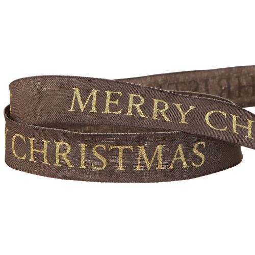 Artikel Elegant kerstlint in donkerbruin met gouden &#39;Merry Christmas&#39; opschrift, breedte 25 mm, lengte 15 m