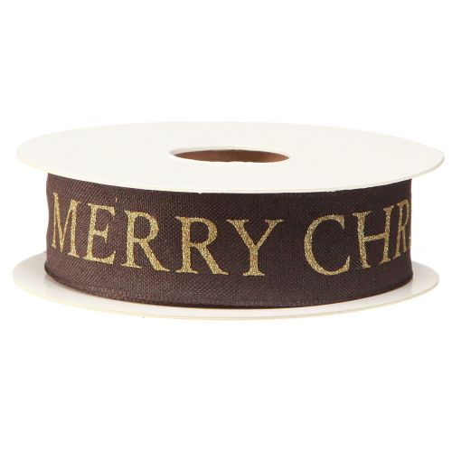 Artikel Elegant kerstlint in donkerbruin met gouden &#39;Merry Christmas&#39; opschrift, breedte 25 mm, lengte 15 m