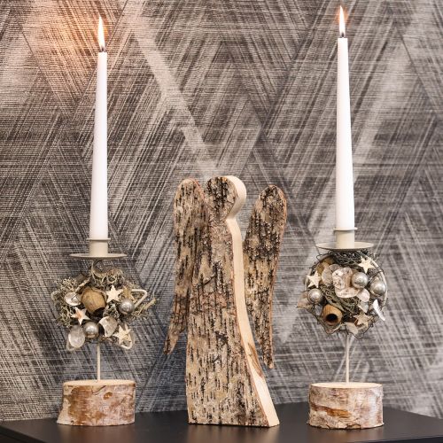Engelfiguur van hout met berkenbast, 30 cm | Floristik24.nl