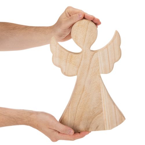 Decoratieve houten engelfiguur gemaakt van licht, natuurlijk hout, kerstdecoratie, 30 cm | Floristik24.nl