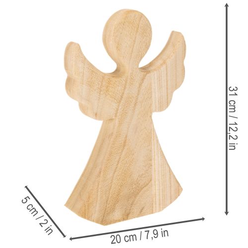 Decoratieve houten engelfiguur gemaakt van licht, natuurlijk hout, kerstdecoratie, 30 cm | Floristik24.nl