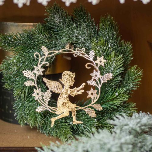 Artikel Engelenkrans, kerstversiering, engel om op te hangen, metalen hanger Gouden H14cm B15.5