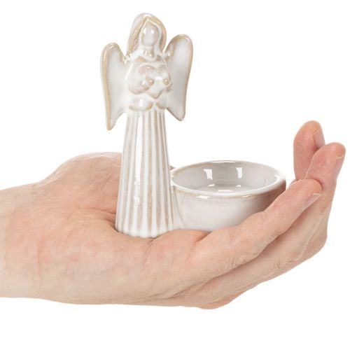 Engelenkomdecoratie met klein figuurtje en ronde theelichthouder 10 cm, 3 stuks | Floristik24.nl