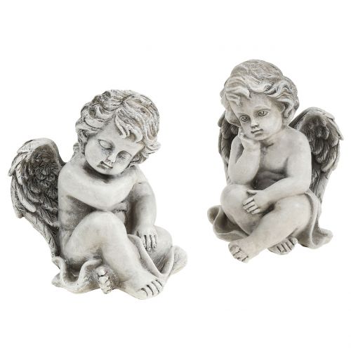 Decoratieve engel in grijs zittend 13.5cm 2st