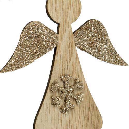Artikel Deco hanger houten engel glitter 10cm 12st