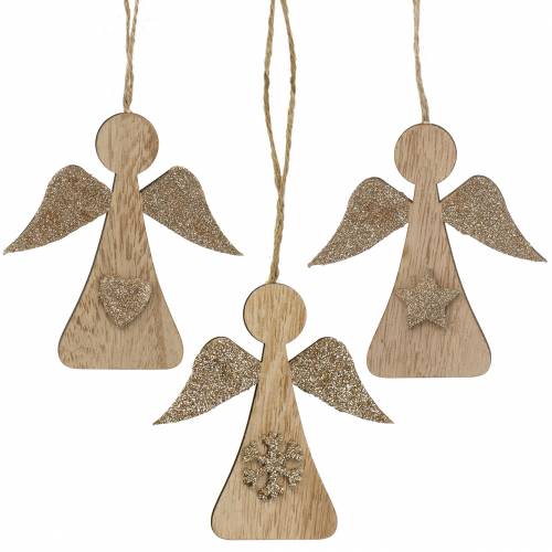 Floristik24 Deco hanger houten engel glitter 10cm 12st