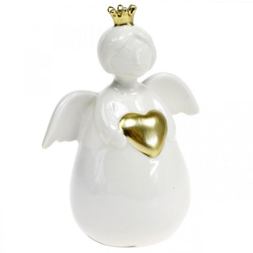 Floristik24 Engel figuur keramiek wit, gouden beschermengel 10 × 6.5 × 13cm 3st
