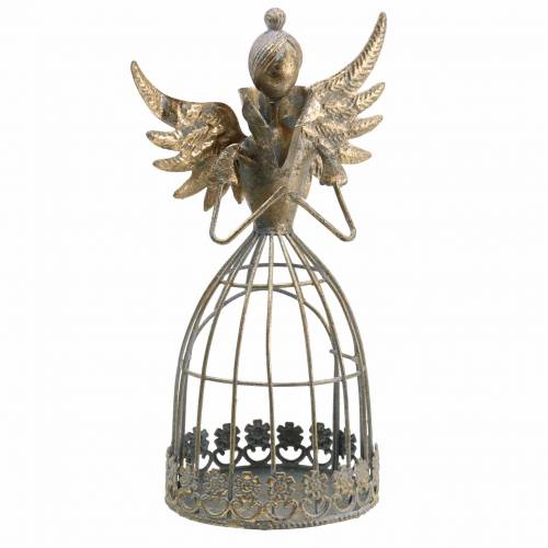 Floristik24 Decoratief engel metaal antiek goud Ø9.2 H22cm