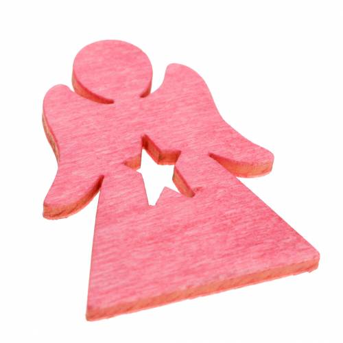 Artikel Houten engel voor het strooien roze, roze, wit 4cm 72 st