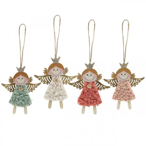 Floristik24 Engelen om op te hangen, kerstversiering, kerstboomversiering roze / roze / blauw / wit H12cm set van 4