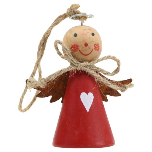 Floristik24 Houten figuur van engel rood om op te hangen 8cm 4st
