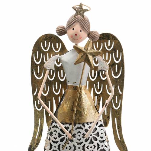 Floristik24 Decoratie engel metaal wit, goud Ø10cm H32cm