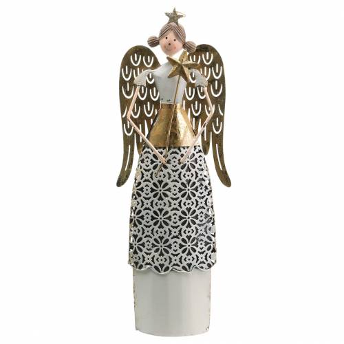 Floristik24 Decoratie engel metaal wit, goud Ø10cm H32cm