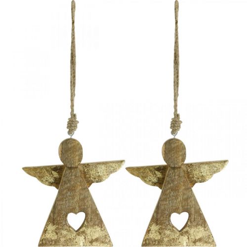 Floristik24 Deco engel mangohout deco figuur om op te hangen 13 × H13.5cm 2st