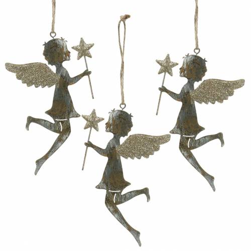Floristik24 Decoratieve engel met toverstaf om op te hangen metaal goud, zilver 15.5cm × 9.5cm 3st