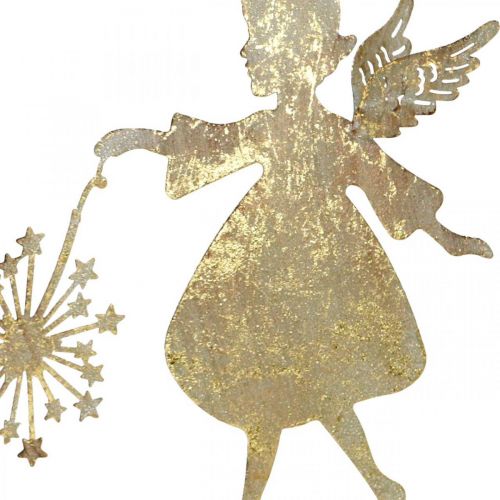 Floristik24 Decoratieve engel met paardenbloem, adventsdecoratie van metaal, kerstengel gouden antieke look H21cm