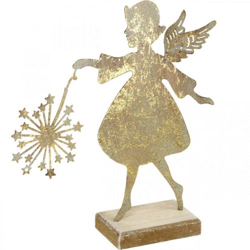 Floristik24 Engel met paardenbloem, metalen decoratie voor Kerstmis, decoratiefiguur Advent gouden antieke look H27.5cm