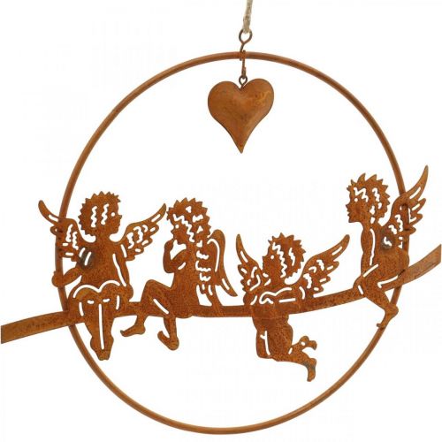 Artikel Kerstengel in een ring, adventdecoratie, decoratiering voor bruiloft, metalen decoratie roestvrijstalen rooster Ø20cm 3st