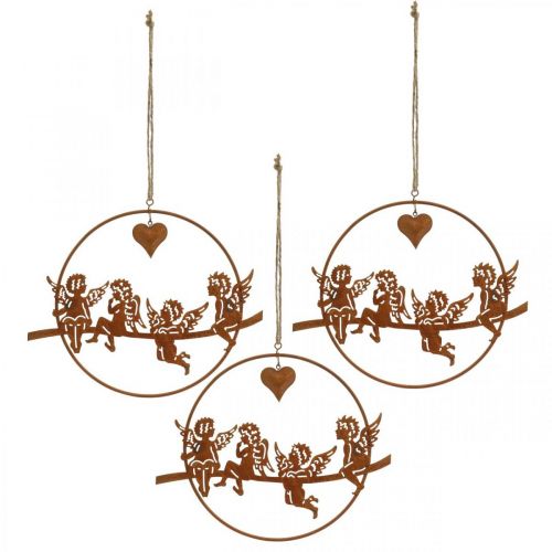 Floristik24 Kerstengel in een ring, adventdecoratie, decoratiering voor bruiloft, metalen decoratie roestvrijstalen rooster Ø20cm 3st