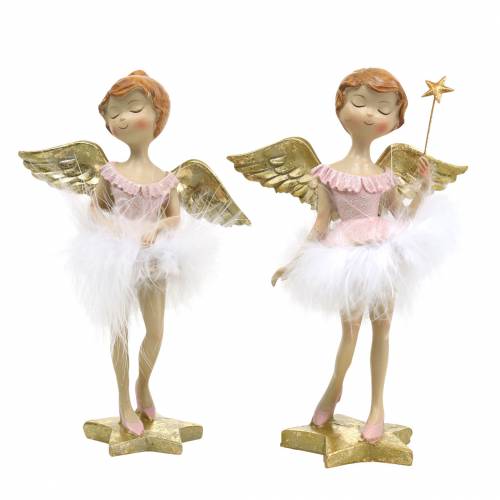 Artikel Deco ballerina engel roze, goud Ø11,5 H15cm 2st