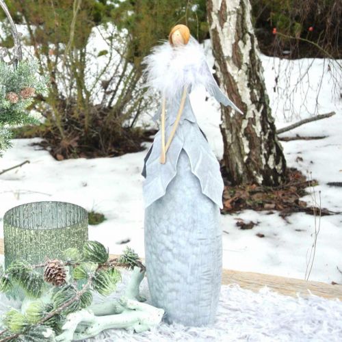 Floristik24 Deco engel figuur met veren boa grijs metalen decoratie Kerst 38cm