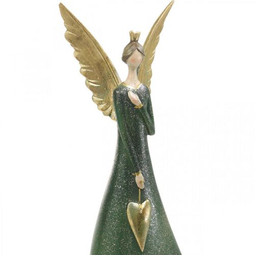 Floristik24 Decoratiefiguur engel groen kerstengel met gouden hart H41cm