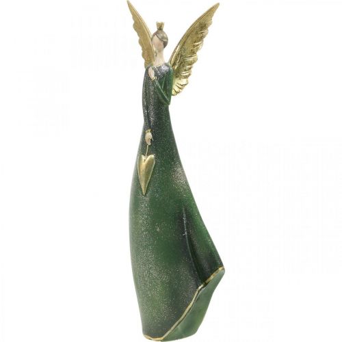 Floristik24 Decoratiefiguur engel groen kerstengel met gouden hart H41cm