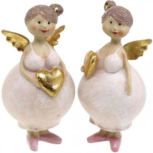 Floristik24 Roze engel met hart decoratie figuur Kerstdecoratie 7 × 6 × 14cm 2st