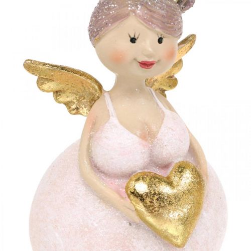 Floristik24 Roze engel met hart decoratie figuur Kerstdecoratie 7 × 6 × 14cm 2st