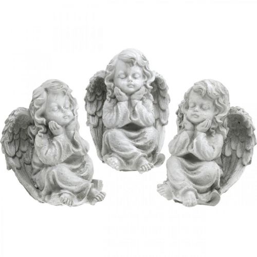 Floristik24 Engelenfiguur kleine grafdecoratie tuinfiguur grijs H9cm 3 st