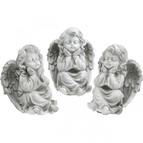 Floristik24 Engelenfiguur kleine grafdecoratie tuinfiguur grijs H9cm 3st