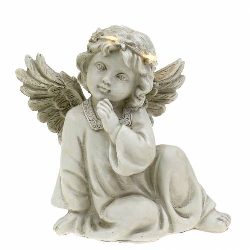 Floristik24 Decoratieve engel zittend met LED-licht 14 cm x 8,5 cm
