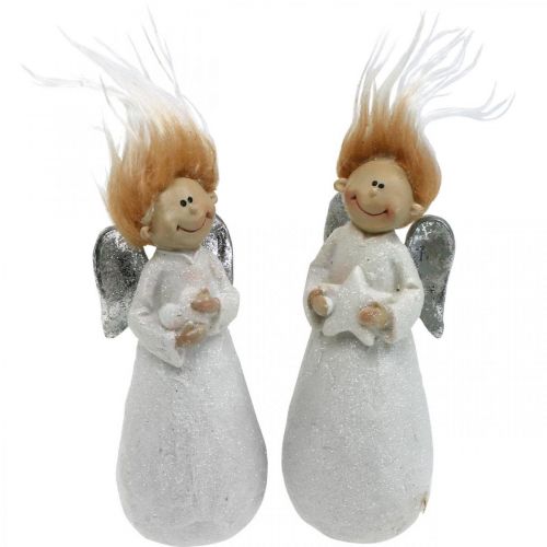 Decoratief engelenfiguur kerstengel wit 4,5 × 3,5 × 11cm 4st