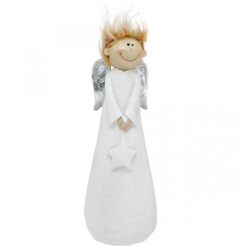 Decoratief engelenfiguur kerst met ster wit 10 × 8 × 28.5cm