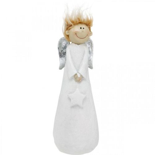 Floristik24 Decoratief engelenfiguur kerst met ster wit 10 × 8 × 28.5cm