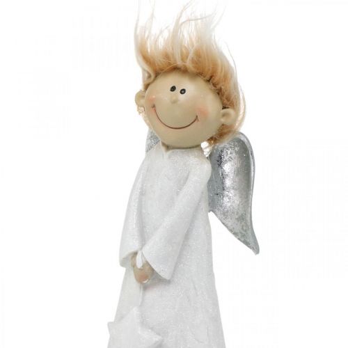 Floristik24 Decoratief engelenfiguur kerst met ster wit 10 × 8 × 28.5cm