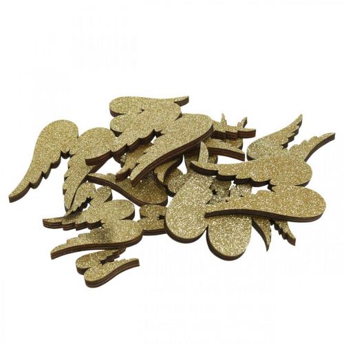 Floristik24 Strooidecoratie, engelenvleugels, adventsdecoratie, vleugels voor het versieren van goud, glitter H7/5/3cm B4,5/3,5/2cm 18 stuks