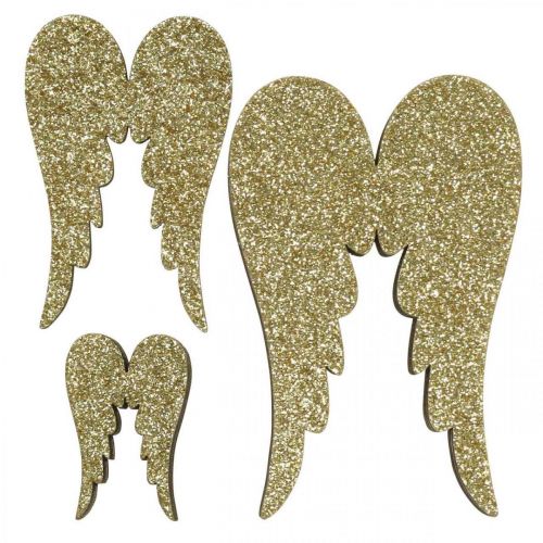 Floristik24 Strooidecoratie, engelenvleugels, adventsdecoratie, vleugels voor het versieren van goud, glitter H7/5/3cm B4,5/3,5/2cm 18 stuks