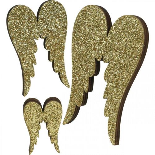 Floristik24 Strooidecoratie, engelenvleugels, adventsdecoratie, vleugels voor het versieren van goud, glitter H7/5/3cm B4,5/3,5/2cm 18 stuks
