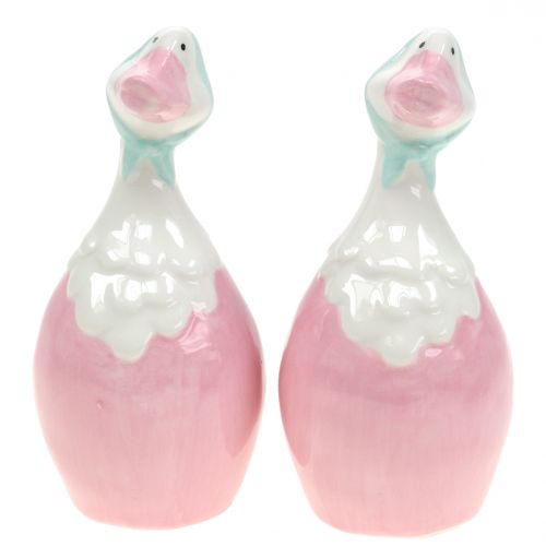 Floristik24 Keramiek paasgans roze, wit H 11.5cm 4st