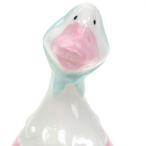Floristik24 Keramiek paasgans roze, wit H 11.5cm 4st