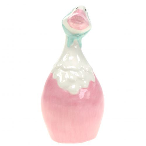 Floristik24 Keramiek paasgans roze, wit H 11.5cm 4st