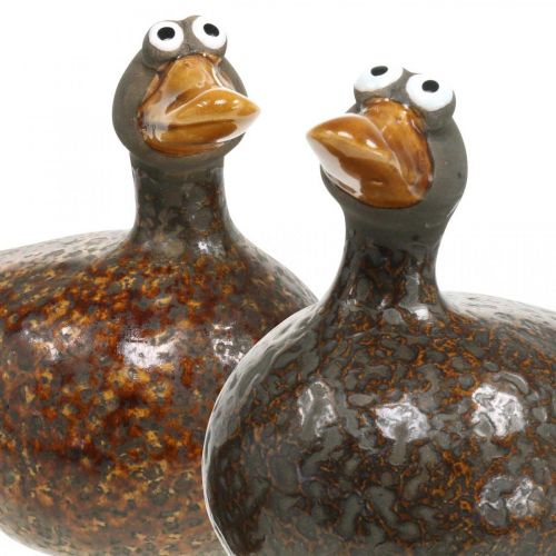 Floristik24 Deco eend keramiek figuur veerdecoratie 12,5cm bruin 2st