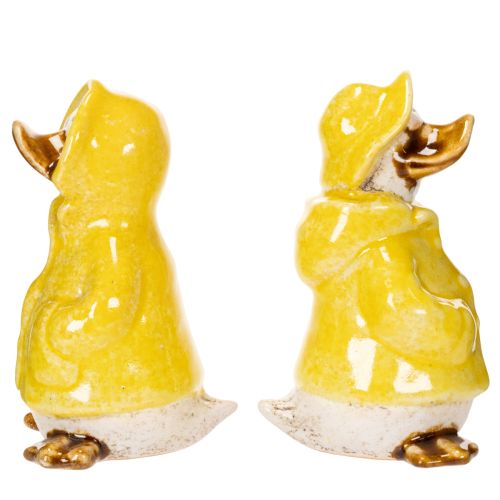 Artikel Eendjesfiguurtjes, keramische figuurtjes met regenjasjes voor leuke balkon- en tuindecoratie, 11 cm, 4 stuks