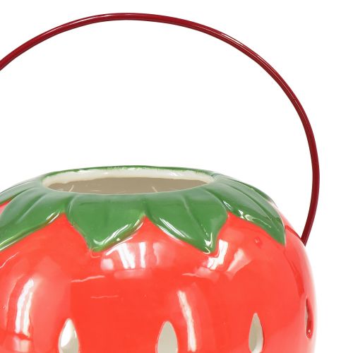 Artikel Aardbeienlantaarn keramische lantaarn met handvat H14cm