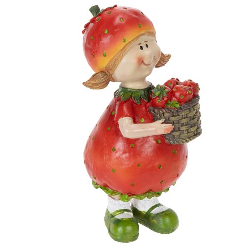 Floristik24 Decoratief beeldje van een aardbeienmeisje voor zomerdecoratie, schattig beeldje voor woonkamer en balkon, 18 cm
